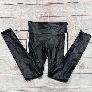 SPANX Faux Leather Leggings with White Stripe